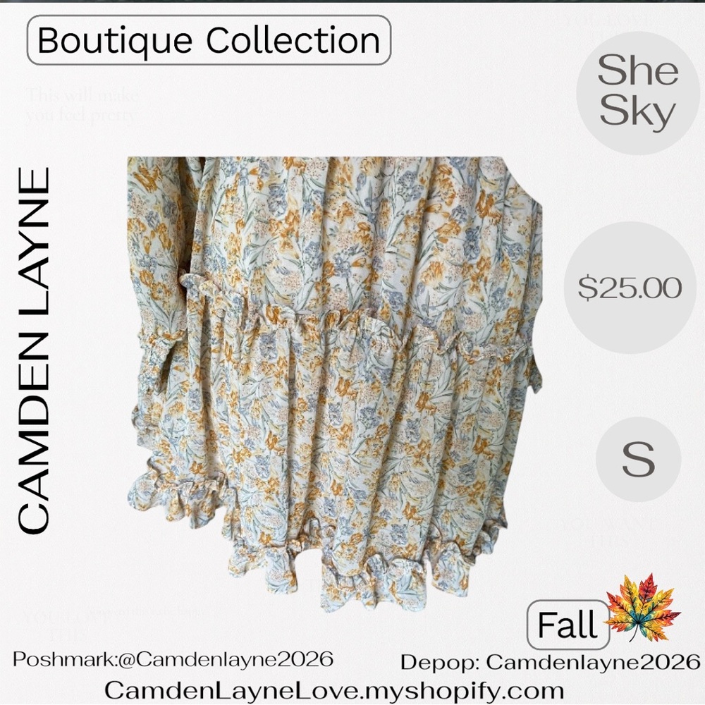 She + Sky Long Sleeve Floral Dress in Cream and Gold - Picture 10 of 11